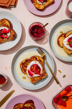 Brioche french toast with yoghurt and red fruit topping