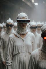 crowd of women in VR glasses