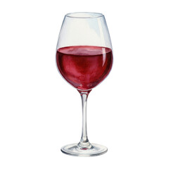 Watercolor red wine in elegant wine glass on black background