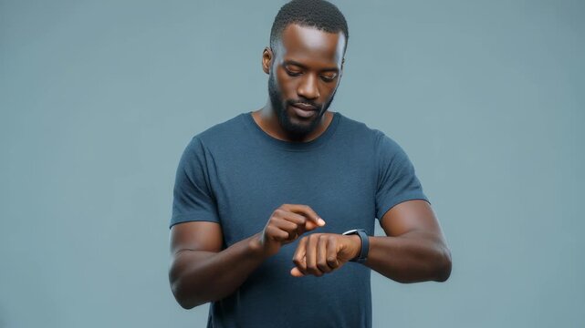 Focused male using a smartwatch, demonstrating connectivity and digital convenience in everyday life. The image highlights contemporary fashion and tech savvy habits for modern users