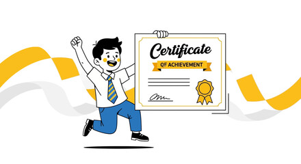 Illustrative Representation Of Boy Holding A Certificate To Show His Accomplishment And Success
