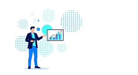 Fototapeta premium Illustrative Vision Of A Businessman Presenting Financial Statistics and Business Growth Strategies