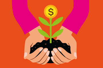 Two hands holding a small plant with a dollar symbol, representing financial growth