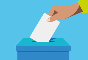 Hand Casting a Ballot into a Voting Box. Election and Democracy Concept.