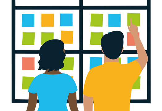 Team Brainstorming with Sticky Notes in a Modern Office. Creative Strategy.