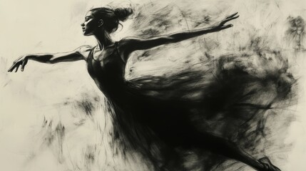 A charcoal sketch of a dancer mid-performance, full of grace and elegance 