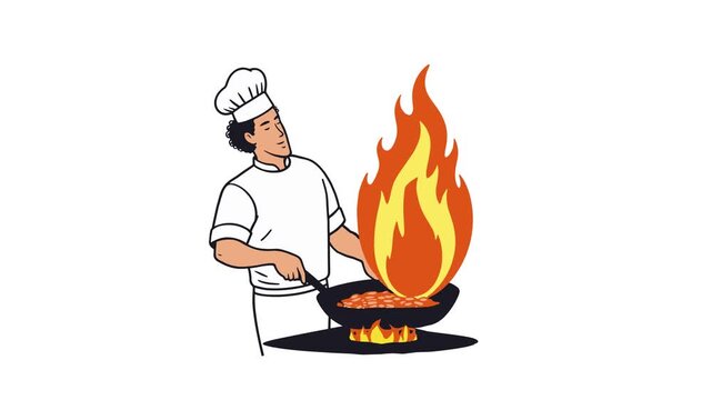 Vector Illustration of Professional Chef Cooking in Kitchen
