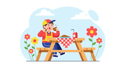 Joyful Child Enjoys Picnic Cookies, Delightful Scene, Celebrating Sweet Moments Outdoor