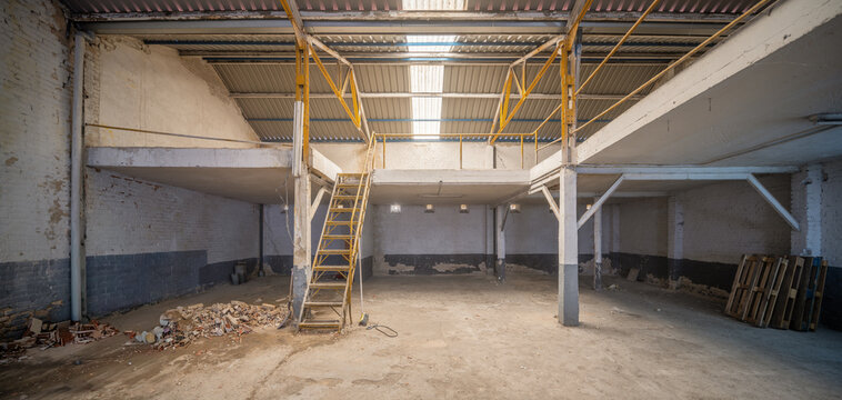 Empty industrial space with metal scaffolding