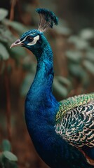 Obraz premium Peacock vibrant plumage authentic teaching moment realistic human expressions natural soft lighting shallow DOF cinematic tones photorealistic DSLR photo with 85mm lens professional candid style