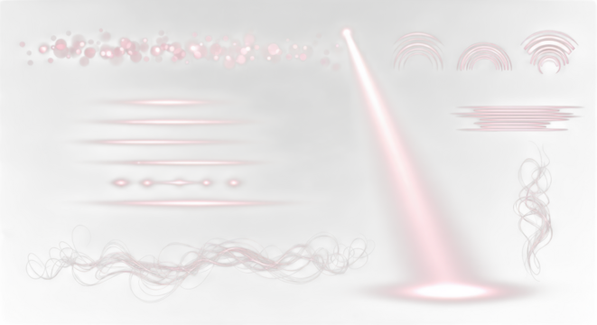 Set of pink light effects and lens flares isolated on transparent background