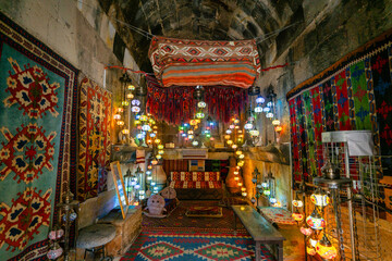 Turkish bazaar with colorful lanterns in Cappadocia