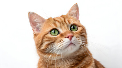 Obraz premium Close up ginger tabby cat with bright green eyes looking up ginger cat orange cat