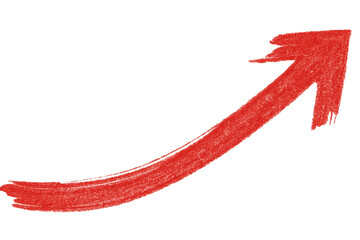 Illustration of hand drawn red arrow pointing up isolated on transparent background, vector design