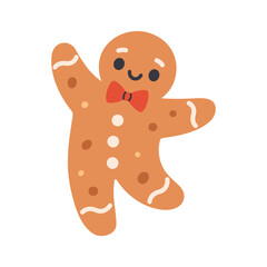 Cute festive gingerbread man. Holiday pastry, cookies. Christmas design for card, banner, poster, wrapping. Flat vector illustration on white background