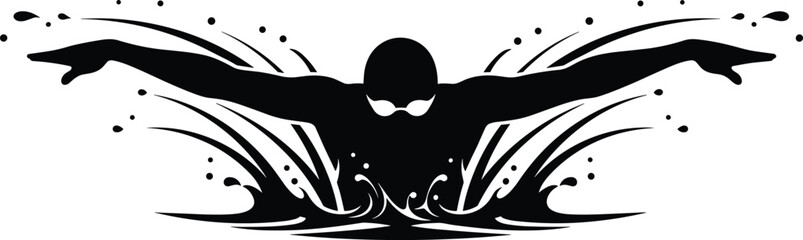 Butterfly Stroke Swimmer Silhouette – Athletic Water Splash Vector for Sports, Swimming, Fitness, Motion, and Dynamic Design Themes