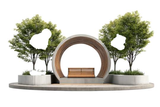 Modern Garden Seating with Circular Arch isolated on a transparent background
