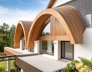 Modern wooden arched facade