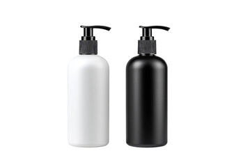 Fototapeta premium Two cosmetic pump bottles white and black isolated on a transparent background