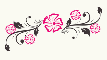 Elegant Pink and Charcoal Floral Swirl Ornament Decorative Element Vector Divider