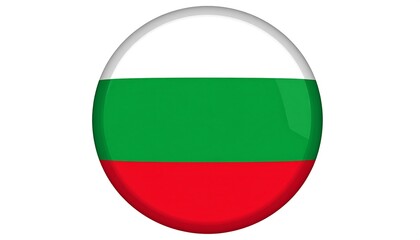 A glossy, circular representation of the Bulgarian national flag against a plain white background.