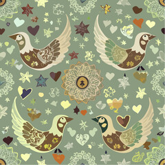 sami heart bird and rosette repeat for boutique apparel and craft markets