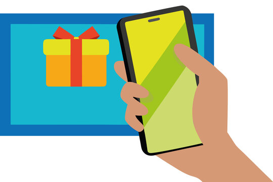 Hand holds a smartphone displaying an online shopping