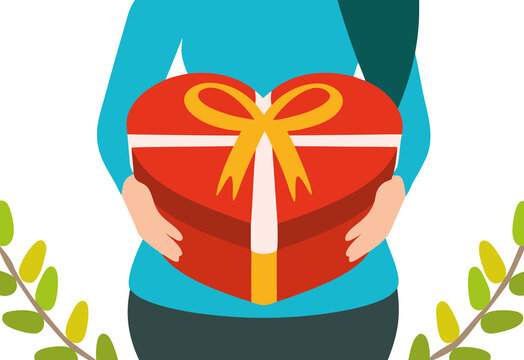 Woman holding a heart shaped gift box