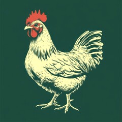 Detailed illustration of a proud chicken standing prominently against a background showcasing its features
