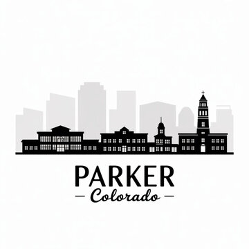 &lrm;Parker Colorado Skyline Silhouette &mdash; Suburban Arts and Cultural Hub Vector Illustration