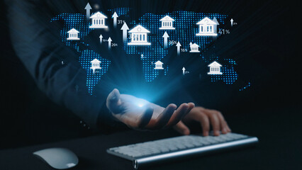 Online banking and digital banking innovation combining finance and technology, optimizing online...