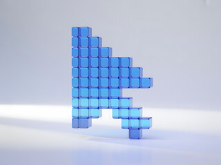 Pixelated blue computer mouse cursor icon made of small cubes