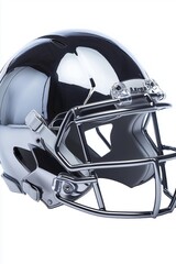 Close-up of a sleek silverfootball helmet isolated o a white background. Perfet for sports-related desigs, marketing materials, oras a standalone graphic elment.