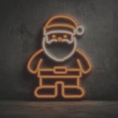 Neon Santa Claus figure illuminates dark wall in festive display for holiday celebrations - Low Contrast