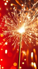 Golden Fireworks on red bakground, chinese new year oncept, ba