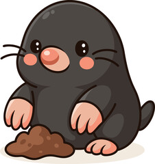 Cute mole digging in the dirt, perfect for farm and underground animal-themed designs.