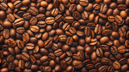 Obraz premium Close up overhead view of roasted coffee beans filling the frame caffeine beverage