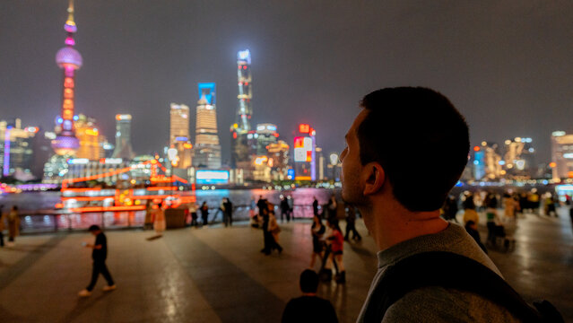 Night view of the bund skyline in shanghai, china