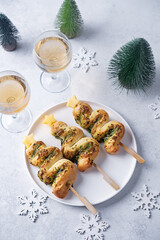 Basil mozzarella garlic Puff pastry pies in the form of Christmas tree for Christmas holidays