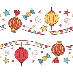 Festive chinese new year seamless pattern with lanterns stars and candy design