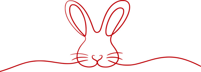 Minimalist Red Line Art Rabbit Face with Whiskers and Long Ears
