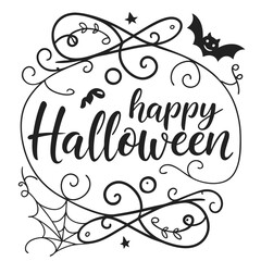 Happy halloween vector design with bat and spiderweb for halloween celebration