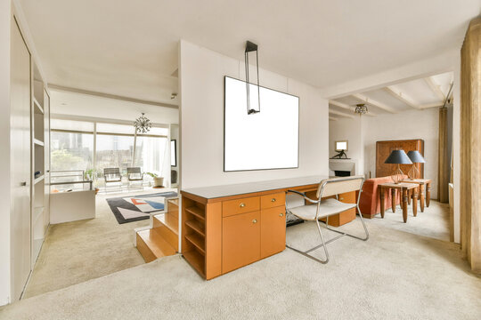 Modern home interior with natural light and decor elements