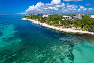 Aerial Drone View of Xcalacoco Beach in Playa del Carmen, Quintana Roo