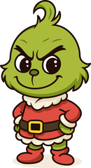 Kawaii-style green character in a red Christmas outfit, perfect for festive and holiday-themed designs.