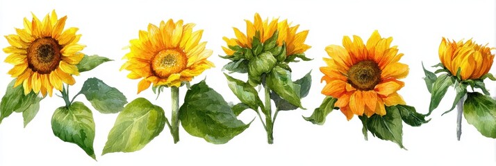Whimsical Sunflower Bloom. Hand-Illustrated Watercolor Floral Art with Vibrant Yellow and Orange Petals on Clean Canvas