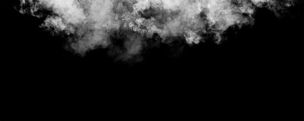 White smoke billows on a black background creating a dramatic and mysterious atmosphere.