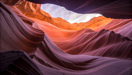 Obraz premium Swirling sandstone canyon walls in shades of orange purple and pink slot canyon rock formation
