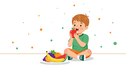 Fototapeta premium Kid Enjoying Nutritious Meal with Fresh Fruit, Promoting Healthy Lifestyle Habits