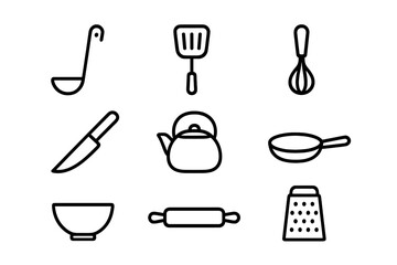 Kitchen utensils arranged in a simple layout showcasing essential cooking tools for everyday use